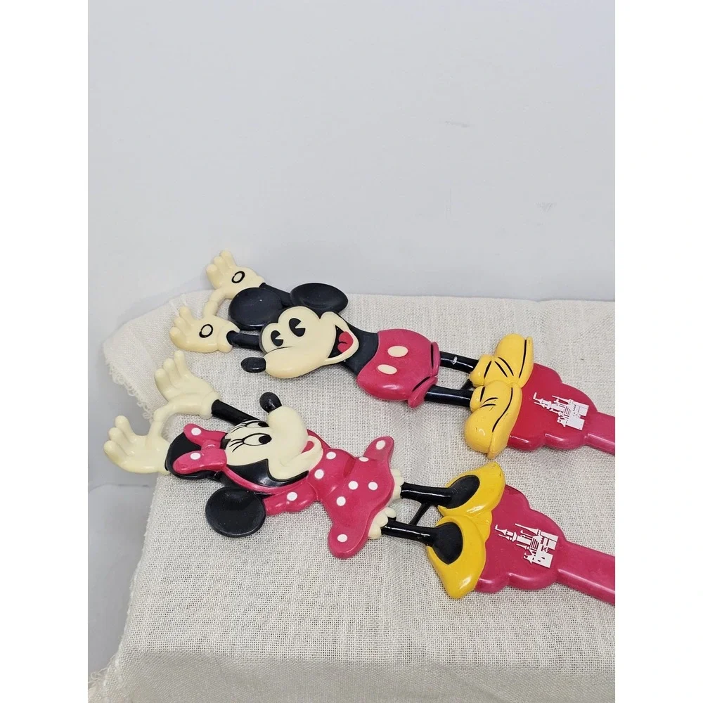 Vintage Disney Mickey and Minnie Mouse Back Red Plastic Scratchers Set